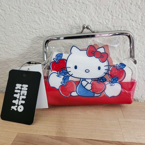 NWT Bioworld Hello Kitty Apple Coin Purse - Sanrio Makeup Travel Bag NEW - Picture 1 of 2